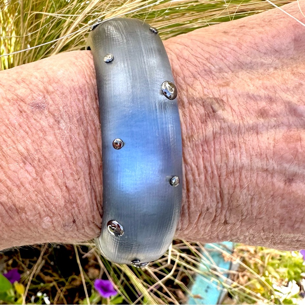 Alexis Bittar Steel Blue Lucite Studded Bangle Bracelet - Picture 4 of 9